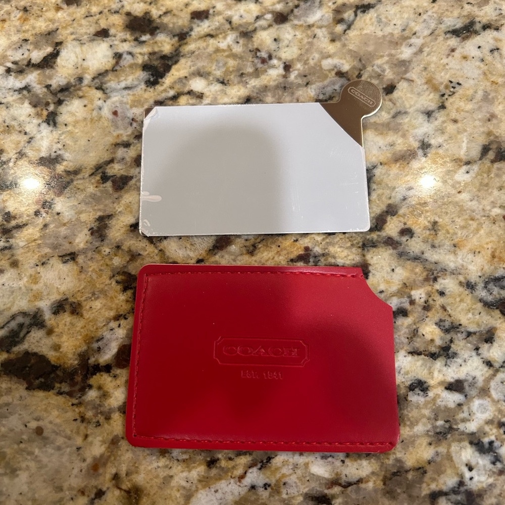 Coach Red Card Holder with Silver Mirror